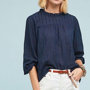 Maeve Anthropologie Reston Blouse Navy Blue Women's Top